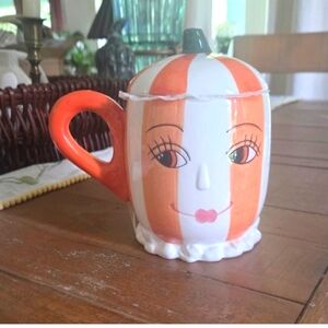 Transpac Whimsy & Wonder Pumpkin Mug With Lid & Woman Face Halloween Fall